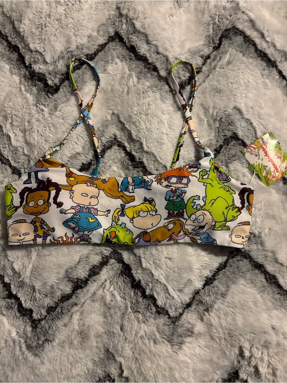 Nickelodeon White Bikini Top with Multicolor Rugrats Characters